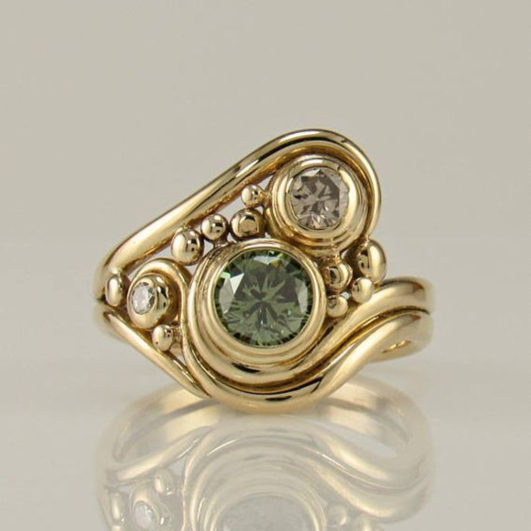 Jolina™ - Vintage green gold zircon ring