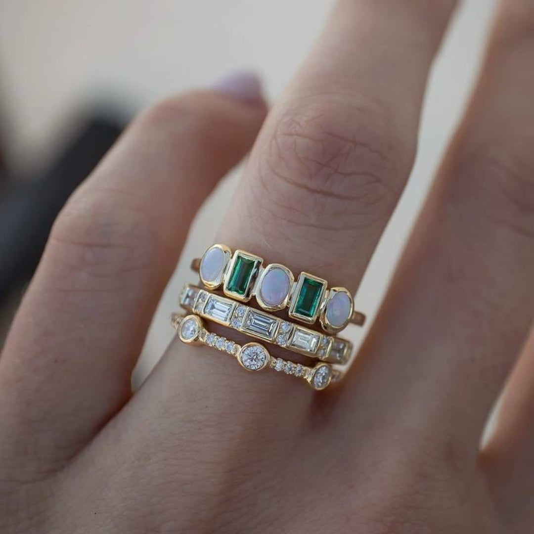 Mina™ - White and green opal rings