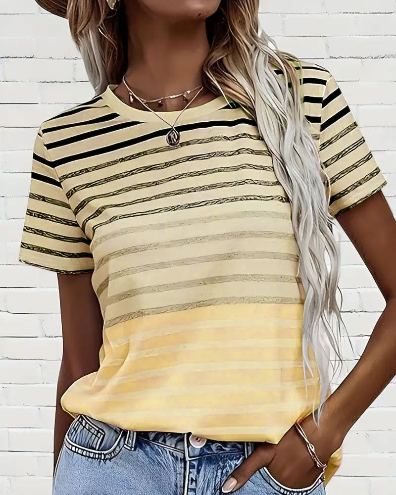 Kellie™ - Striped Short Sleeve Round Neck T-Shirt