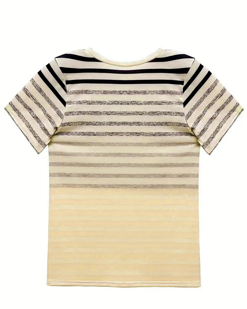 Kellie™ - Striped Short Sleeve Round Neck T-Shirt