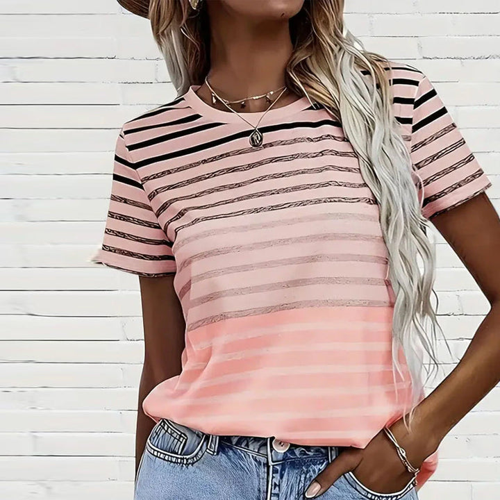 Kellie™ - Striped Short Sleeve Round Neck T-Shirt