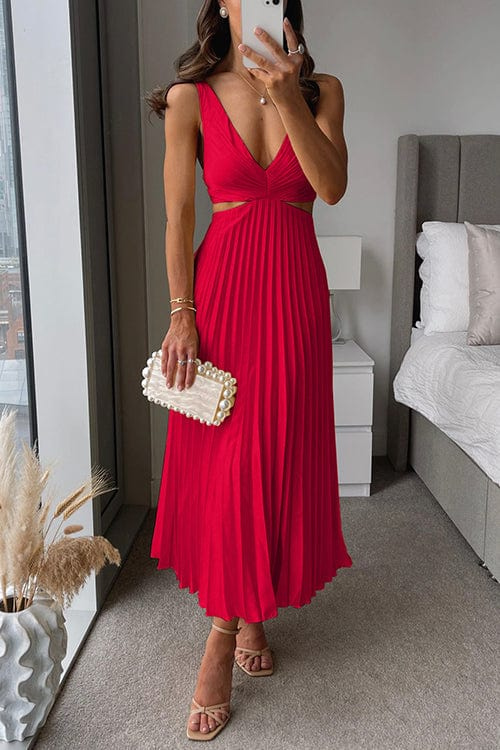 Sanne | Elegant Pleated Satin Midi Dress