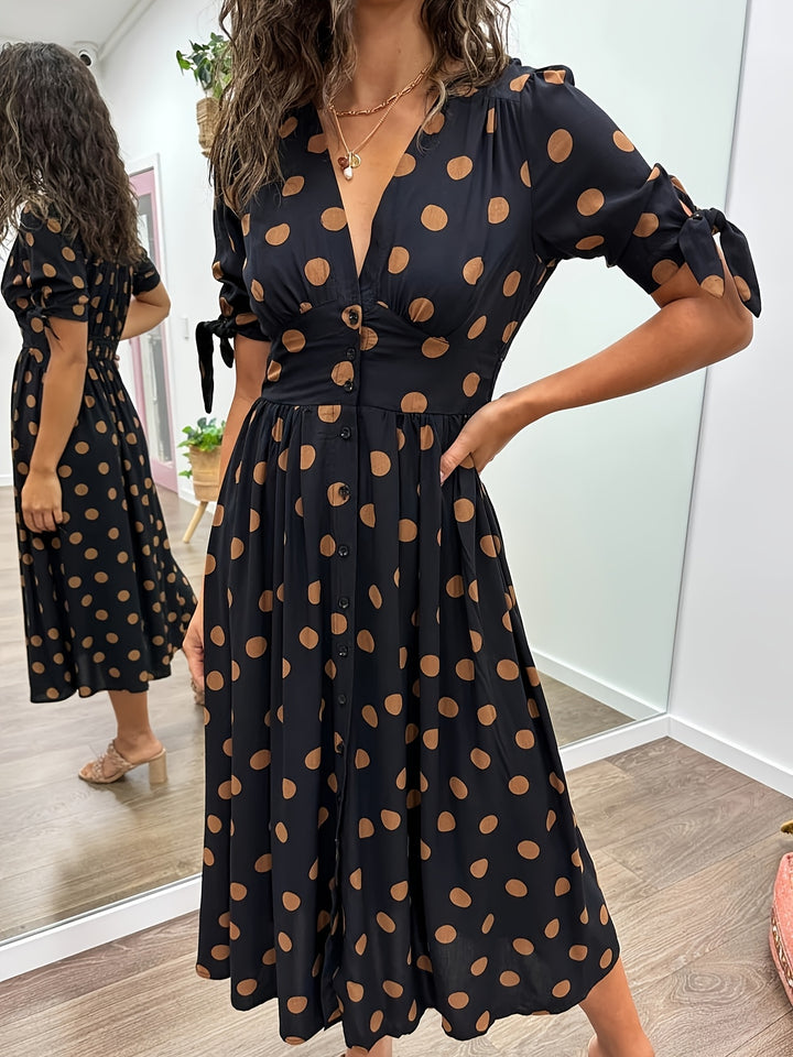Mila | Polka Dotted  V-Neck Dress