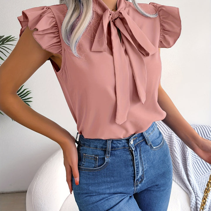 Evy | Elegant Bow-Tie Flutter Sleeve Blouse
