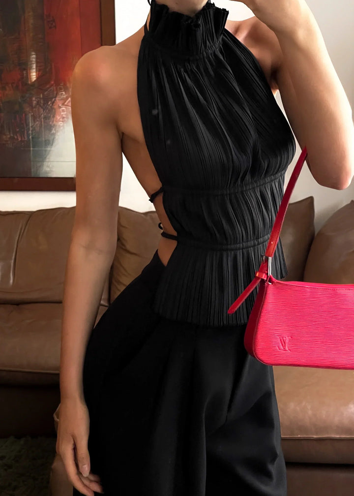 Lauren | Backless Pleated Top