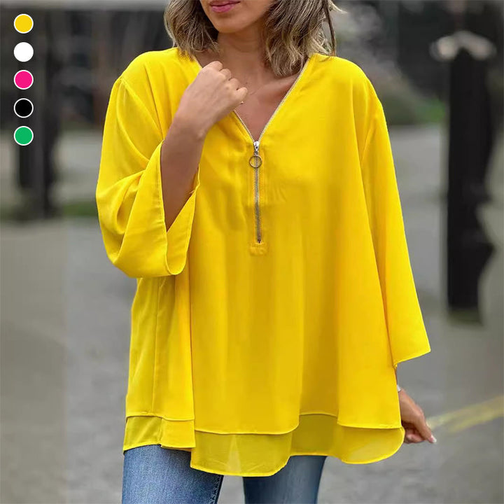 Heidi™ | V-Neck Flowy Zipped Top