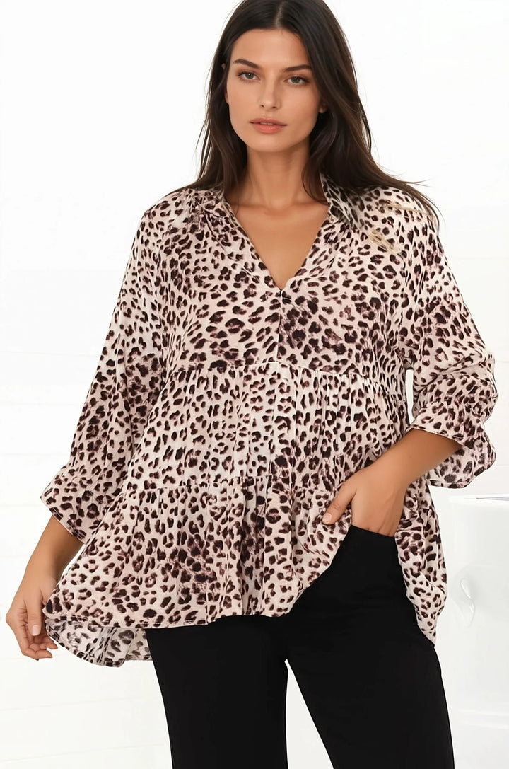 Greta Top - Mandarin Collar Smock Top in Tatum Print