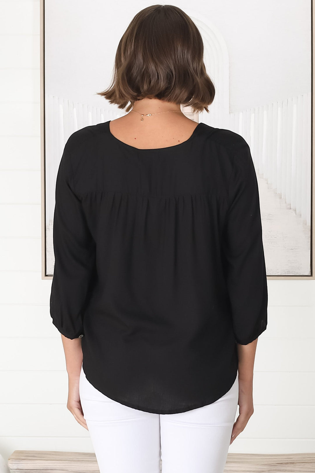 Brenda Top - V Neck 3/4 Sleeve Black