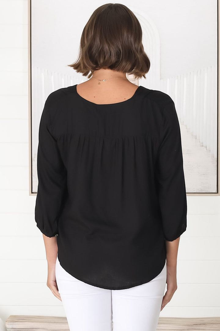 Brenda Top - V Neck 3/4 Sleeve Black