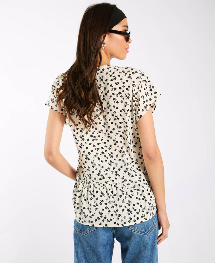 Ivory Floral Tiered Hem Top