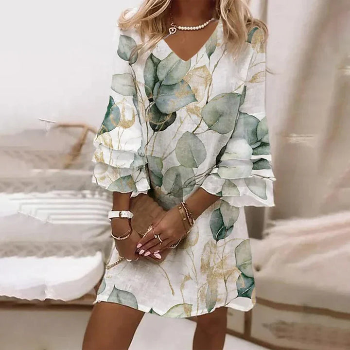 Patricia™ | Romantic Floral Print V-Neck Mini Dress