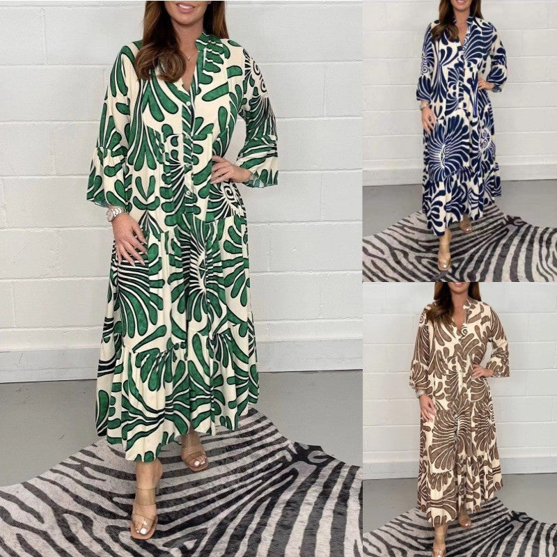 Noémie Elegance™ – Loose-fitting nature print dress in flowing viscose