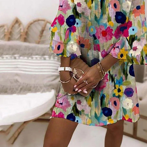 Patricia™ | Romantic Floral Print V-Neck Mini Dress