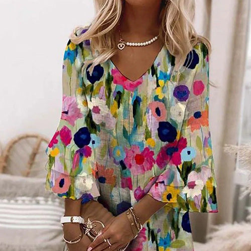 Patricia™ | Romantic Floral Print V-Neck Mini Dress