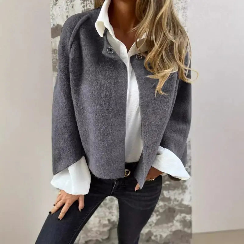 Amalia- Wool Cardigan with Round Neck and Long Sleeves