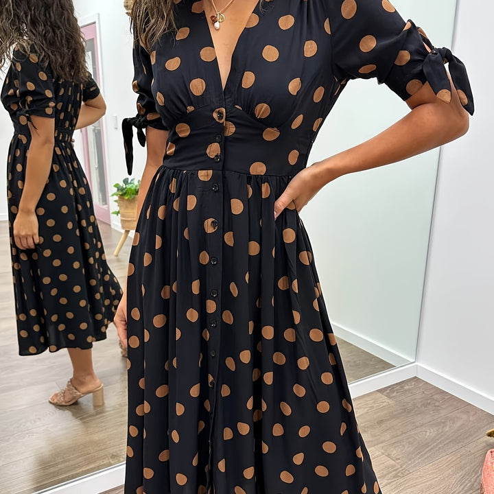 Mila | Polka Dotted  V-Neck Dress