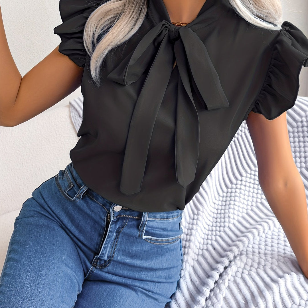 Evy | Elegant Bow-Tie Flutter Sleeve Blouse