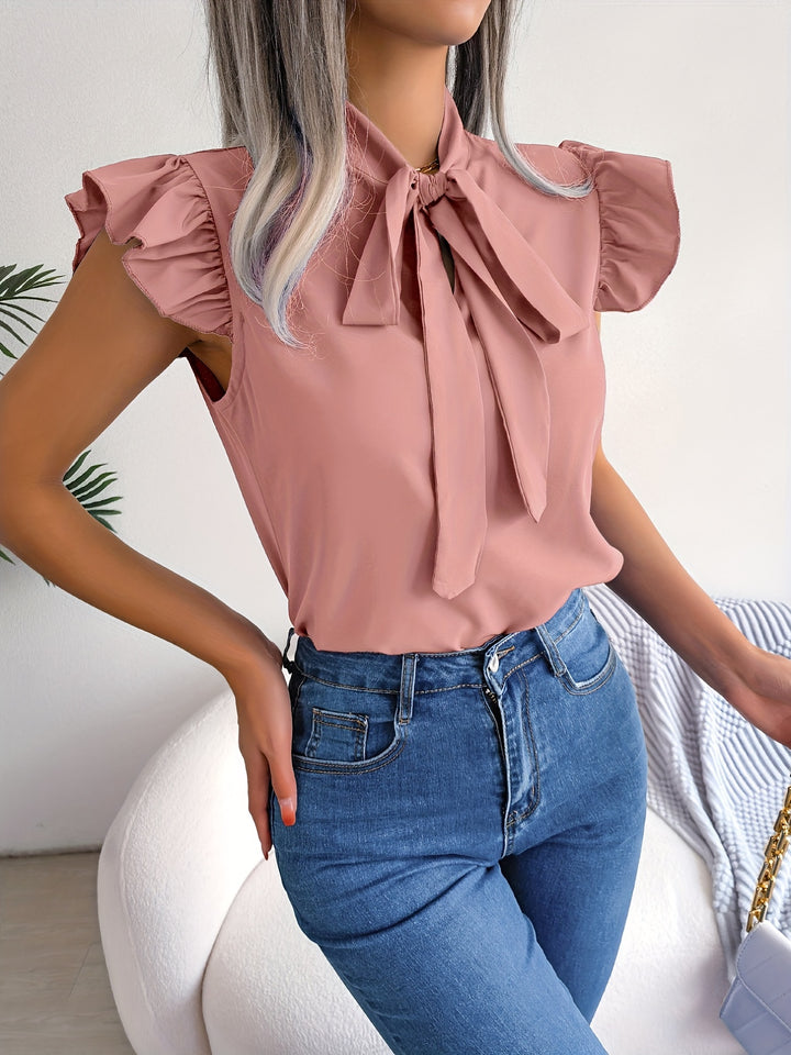 Evy | Elegant Bow-Tie Flutter Sleeve Blouse