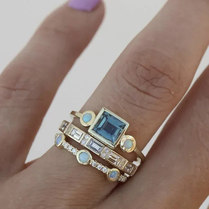 Palma™ - Set of vintage blue zirconium rings