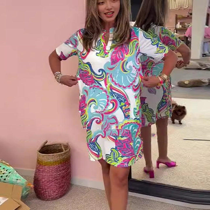 Heloise™ | Colorful Printed V-Neck Dress