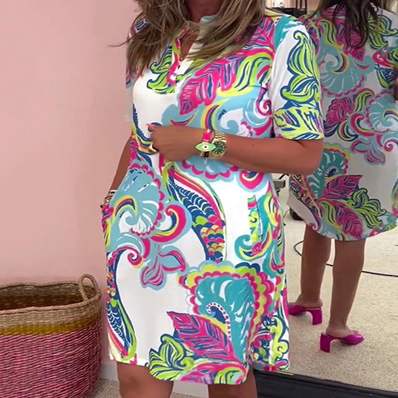 Heloise™ | Colorful Printed V-Neck Dress