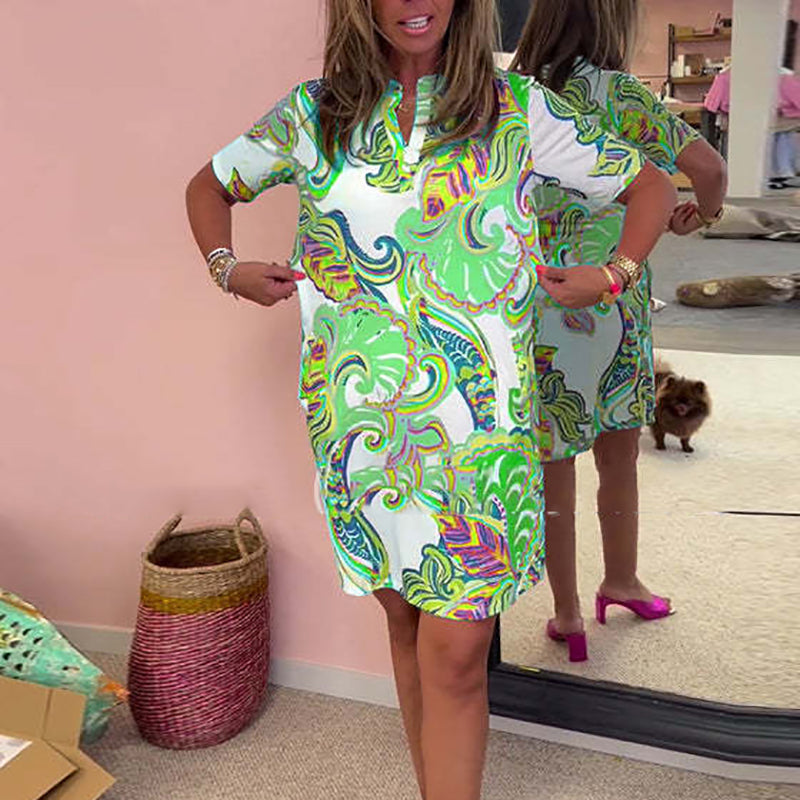 Heloise™ | Colorful Printed V-Neck Dress