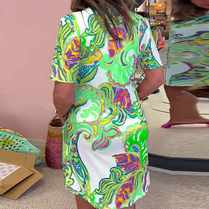 Heloise™ | Colorful Printed V-Neck Dress